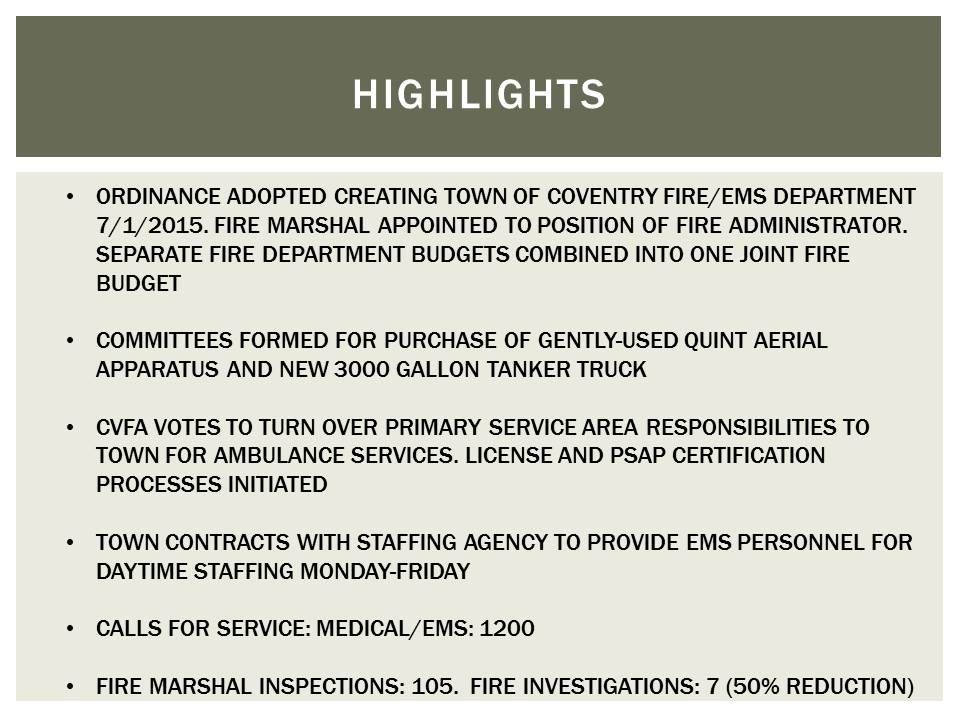 Fire Dept. Highlights