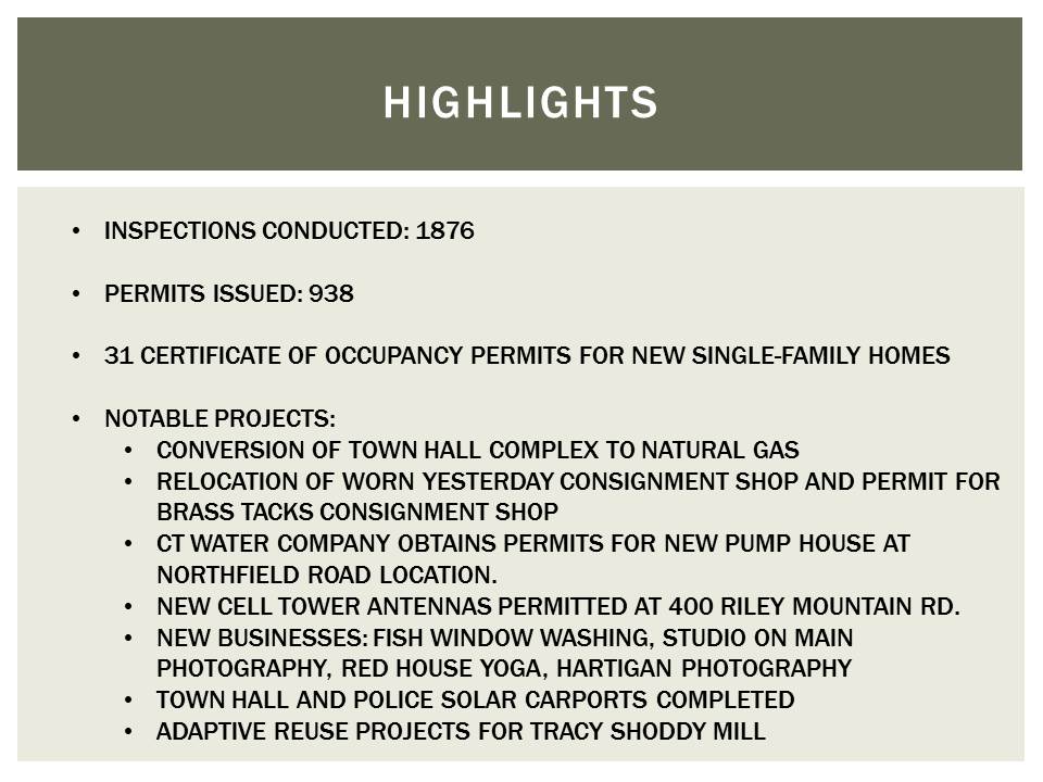 Building Dept. Highlights