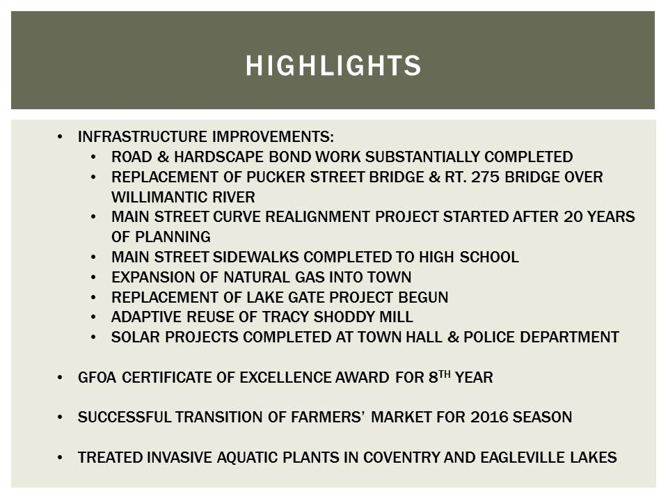 Town Manager Highlights