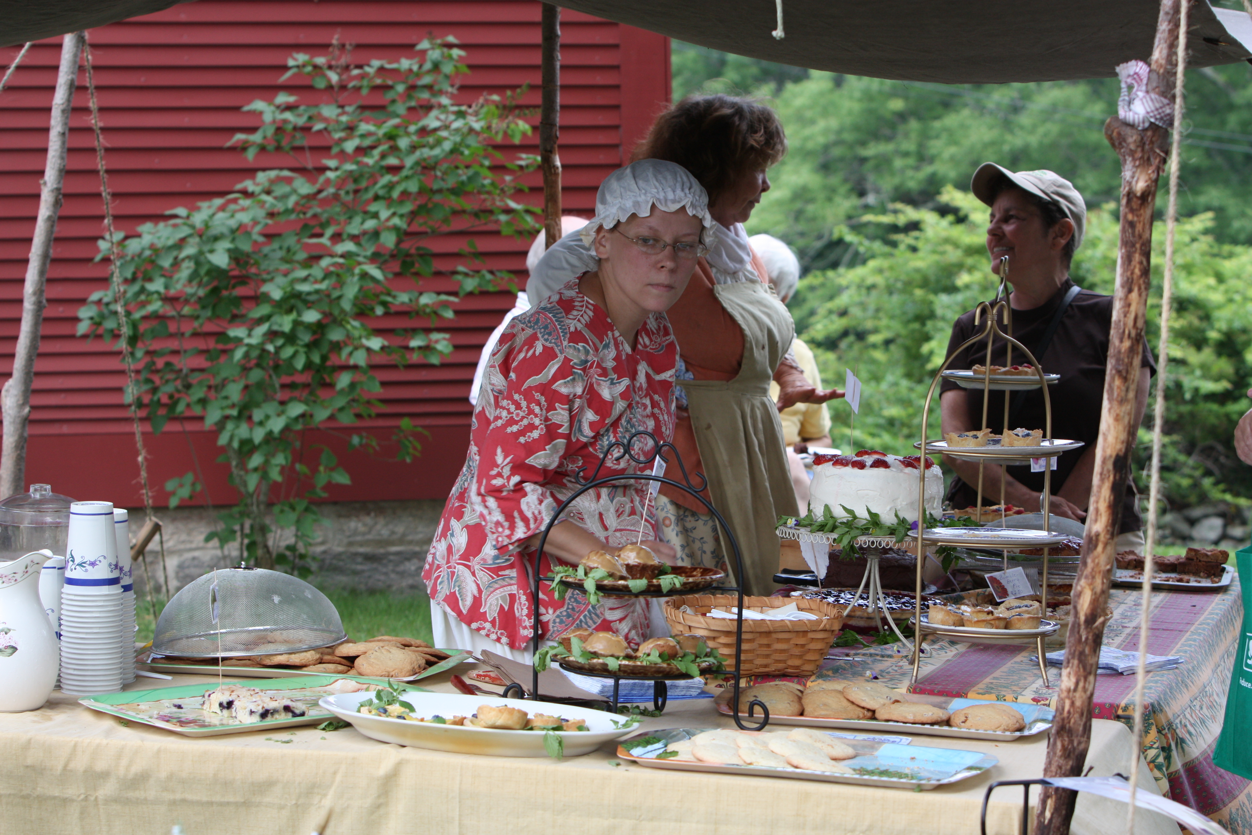 Woman setting up food