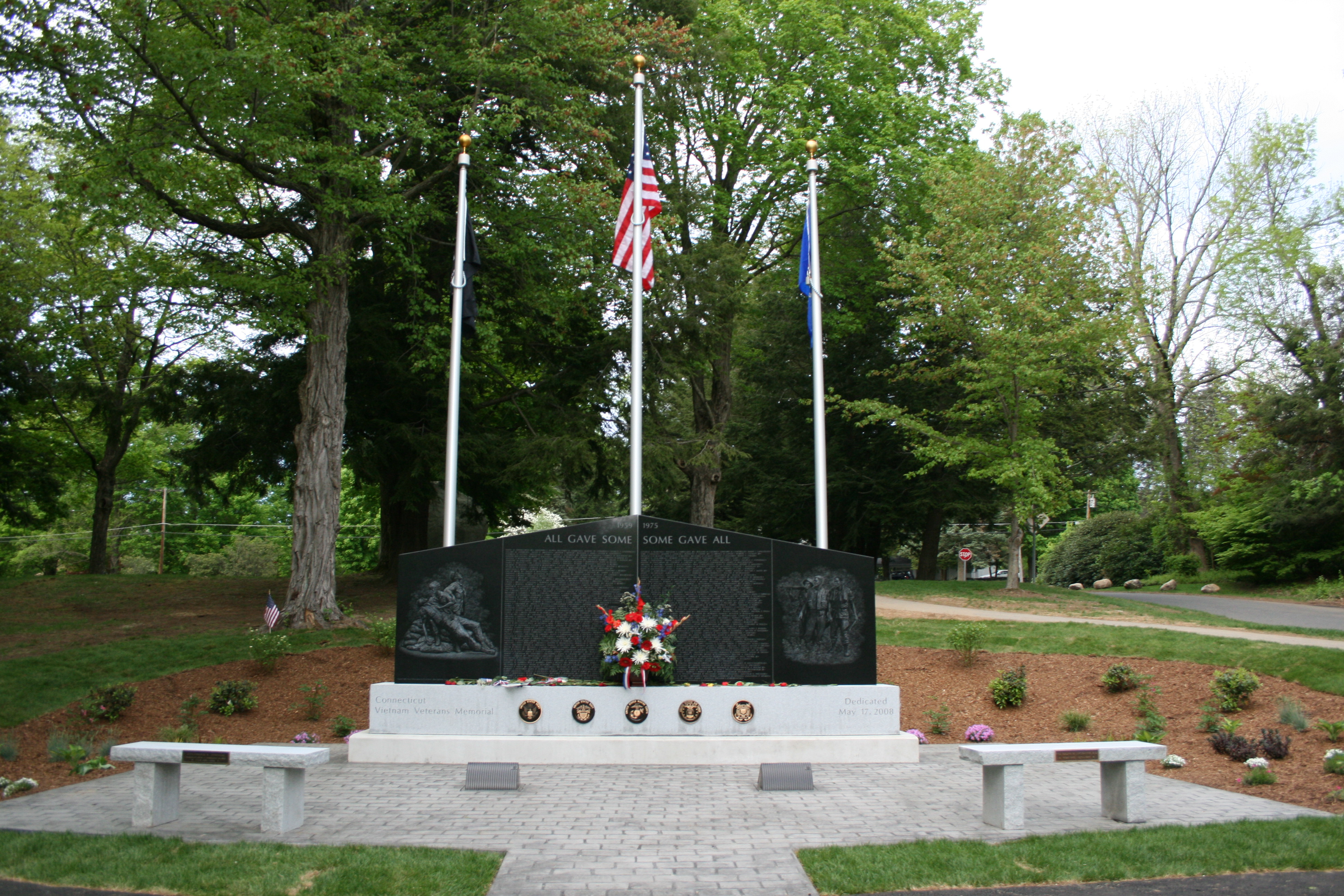 View of memorial with flags