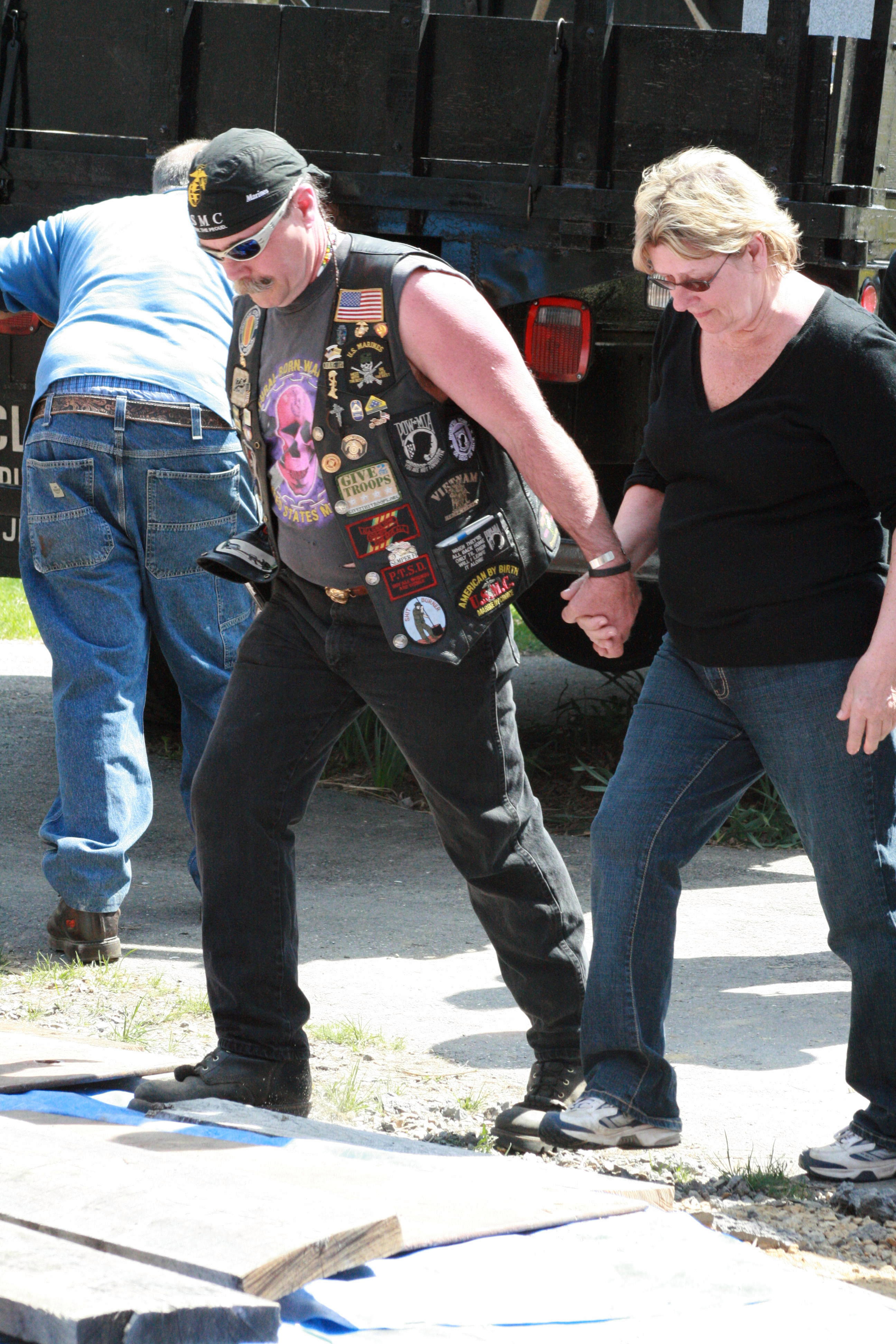 Couple walking up to the memorial